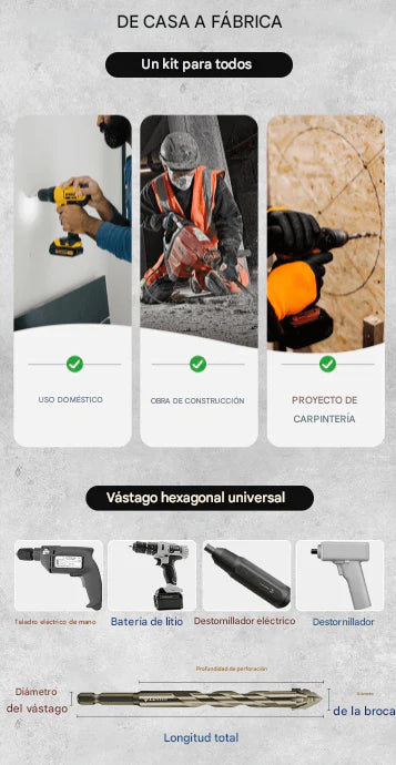 Broca Excéntrica Con Dientes De Sierra De Cuatro Estrías + Extensor Flexible 🎁