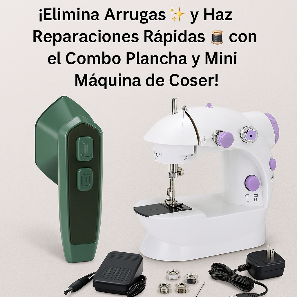 ¡Elimina Arrugas ✨ y Haz Reparaciones Rápidas 🧵 con el Combo Plancha y Mini Máquina de Coser!